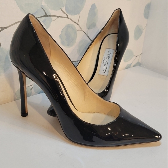 Jimmy Choo Black Patent Anouk Pumps Size 7 - Picture 1 of 12